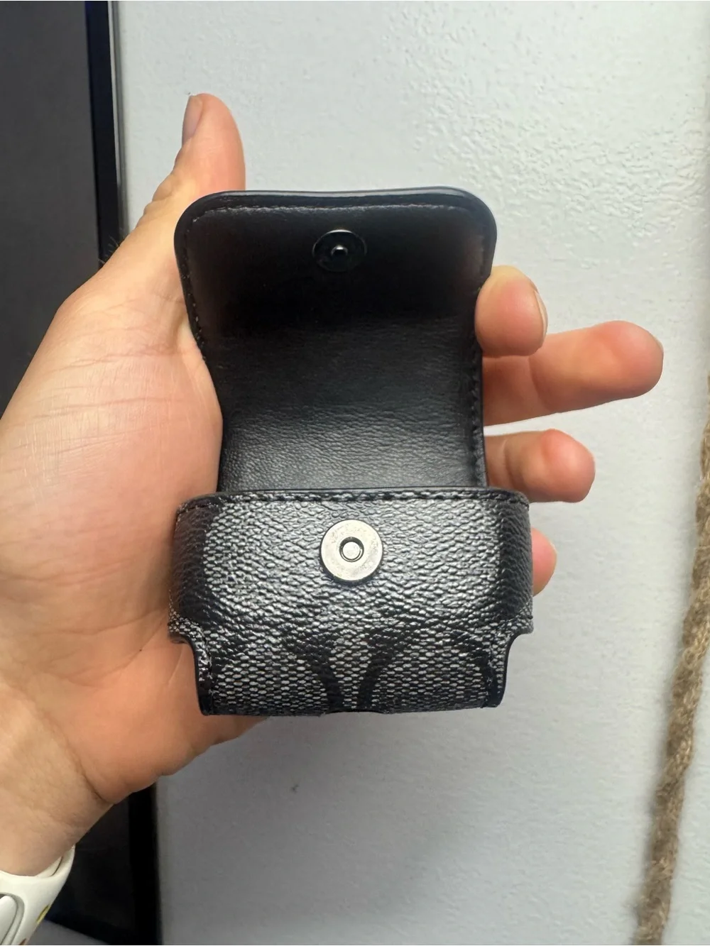 Coach Black Pebble Leather AirPods Case with Snap Closure